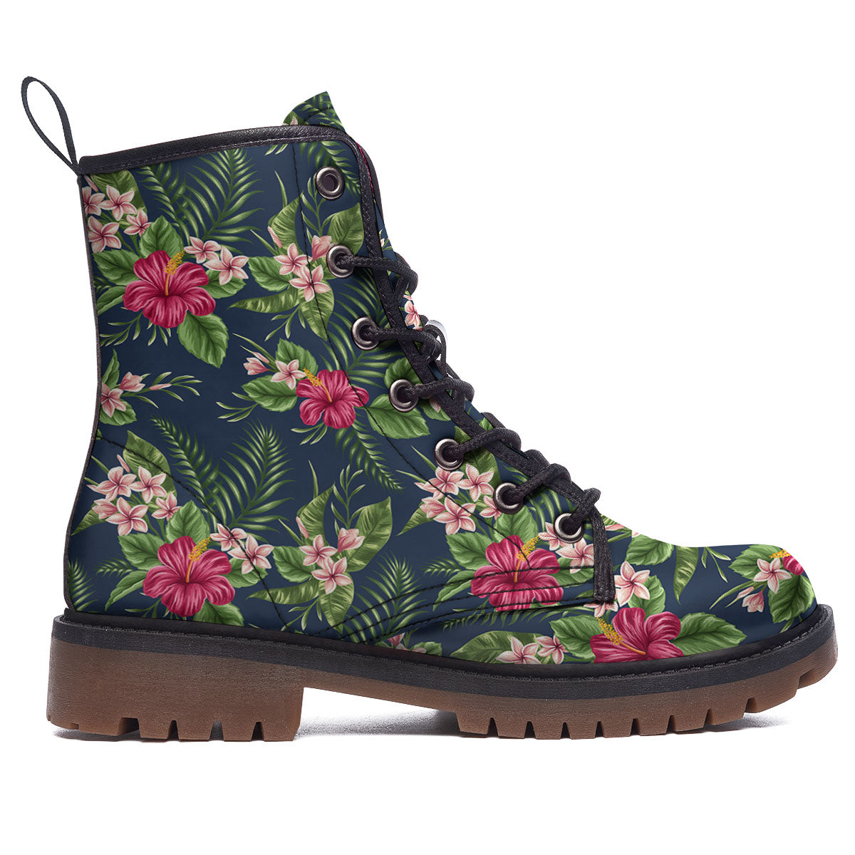 Flowers Hibiscus Plumeria Print Pattern Work Boots-grizzshop