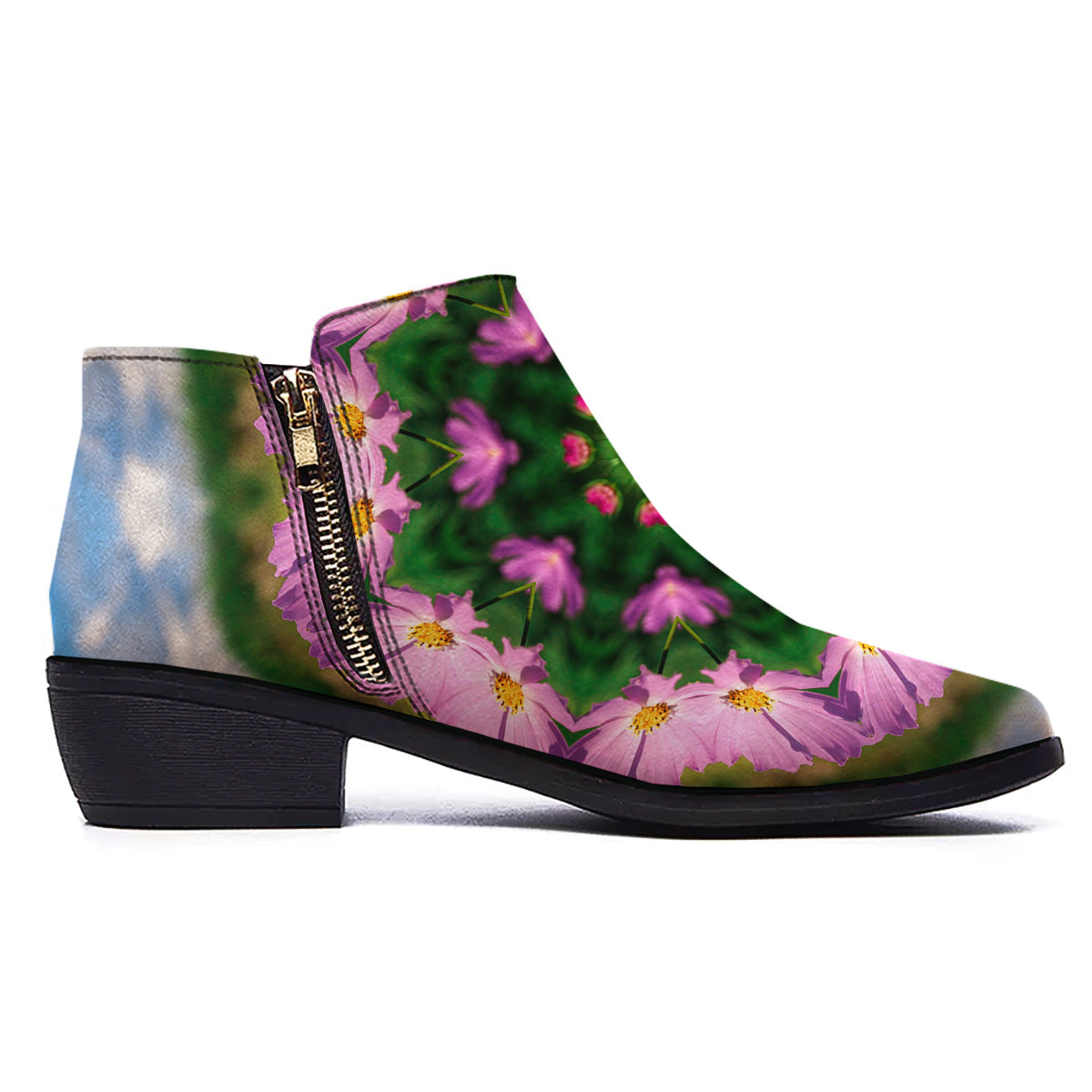 Flowers Kaleidoscope Pink And Blue Print Ankle Boots-grizzshop