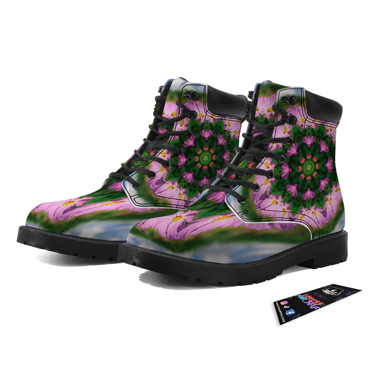 Flowers Kaleidoscope Pink And Blue Print Boots-grizzshop
