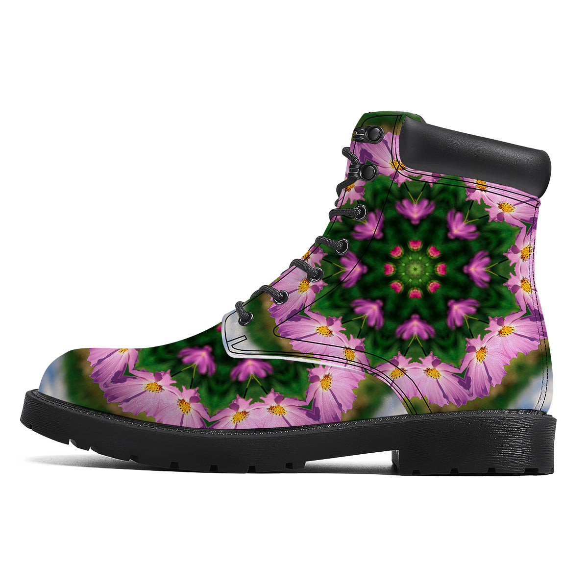 Flowers Kaleidoscope Pink And Blue Print Boots-grizzshop