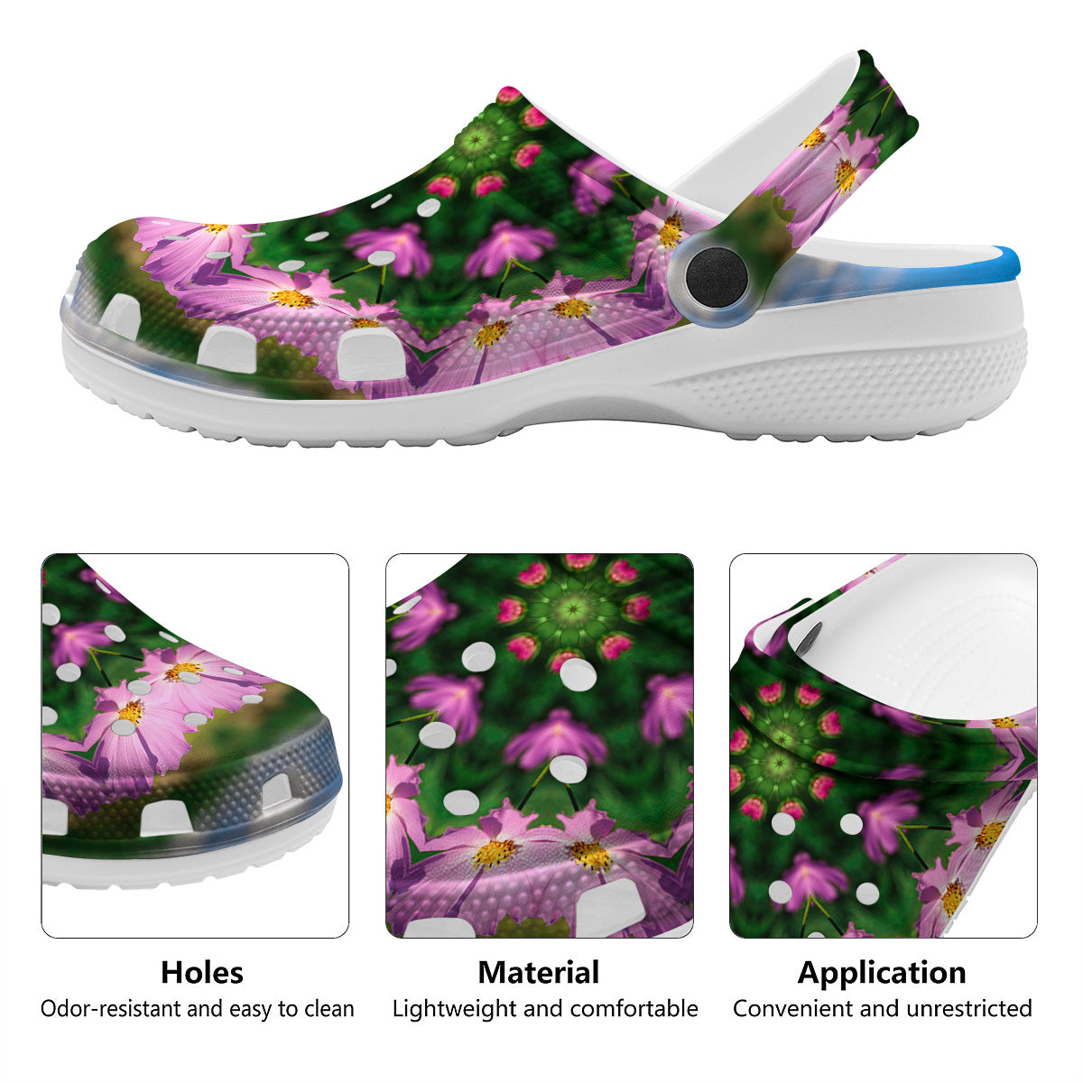 Flowers Kaleidoscope Pink And Blue Print Clog-grizzshop