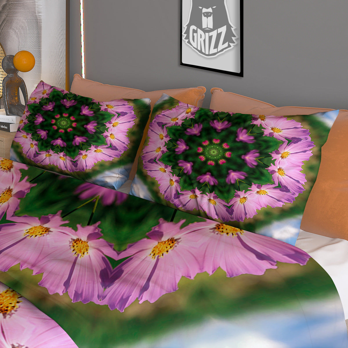 Flowers Kaleidoscope Pink And Blue Print Duvet Cover Bedding Set-grizzshop