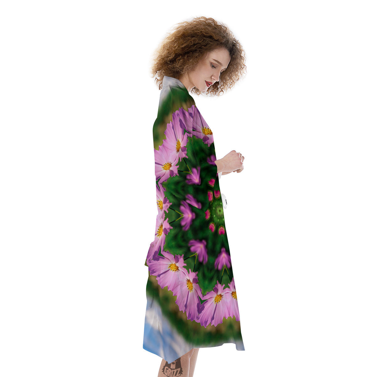 Flowers Kaleidoscope Pink And Blue Print Kimono-grizzshop