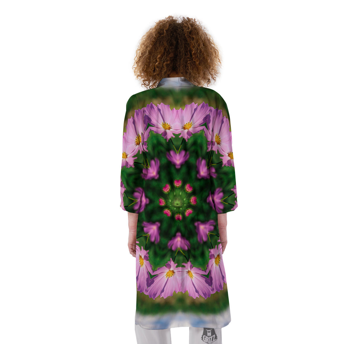 Flowers Kaleidoscope Pink And Blue Print Kimono-grizzshop
