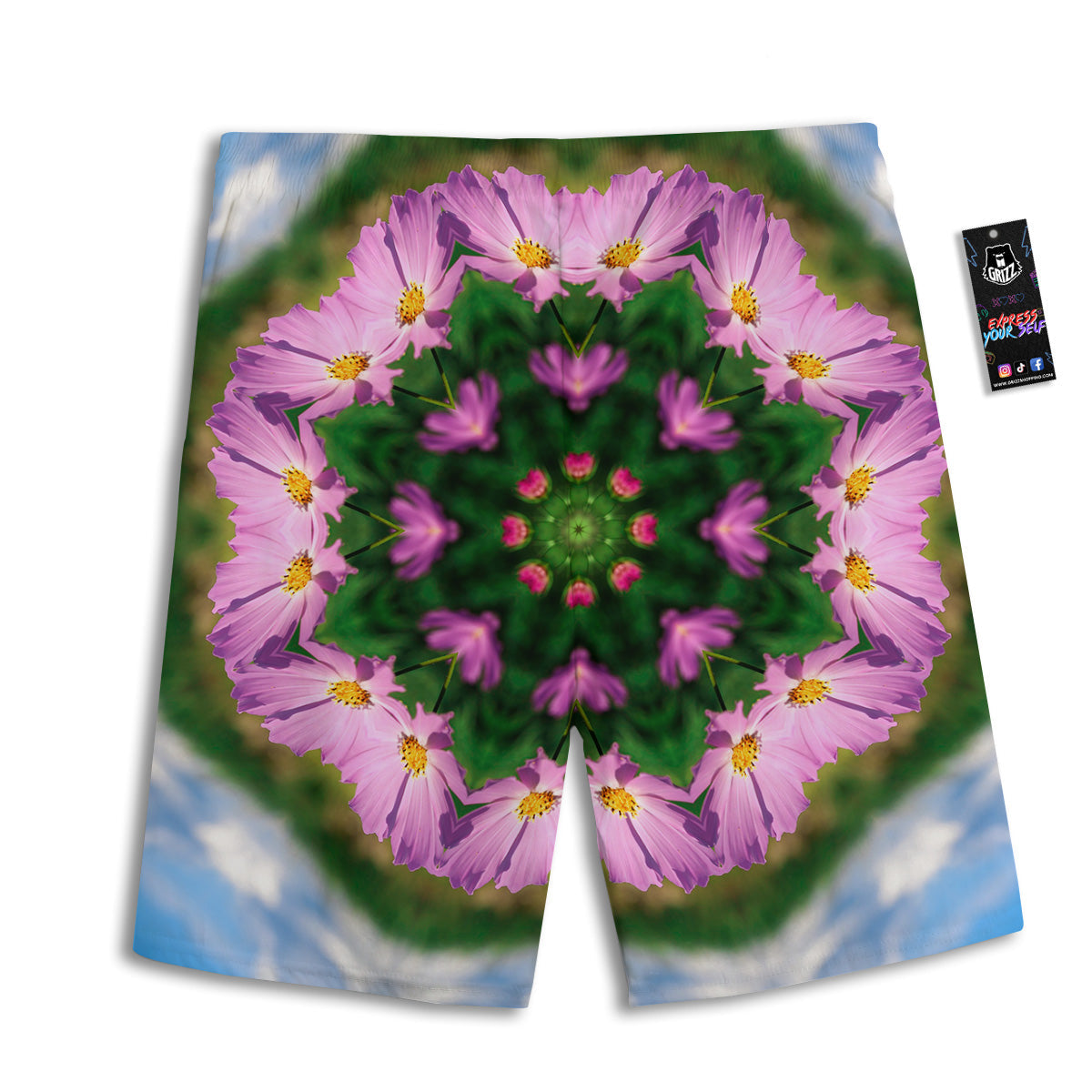 Flowers Kaleidoscope Pink And Blue Print Men's Athletic Shorts