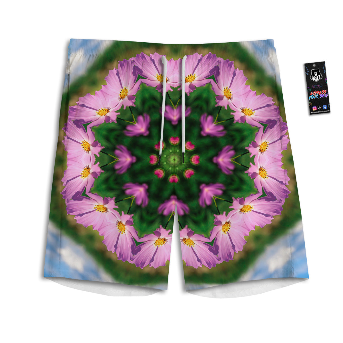 Flowers Kaleidoscope Pink And Blue Print Men's Athletic Shorts-grizzshop