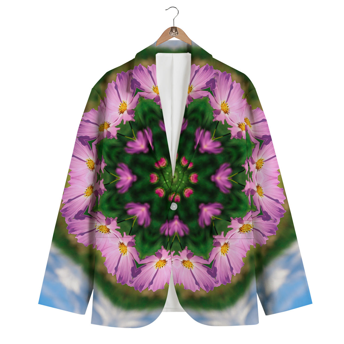 Flowers Kaleidoscope Pink And Blue Print Men's Blazer-grizzshop