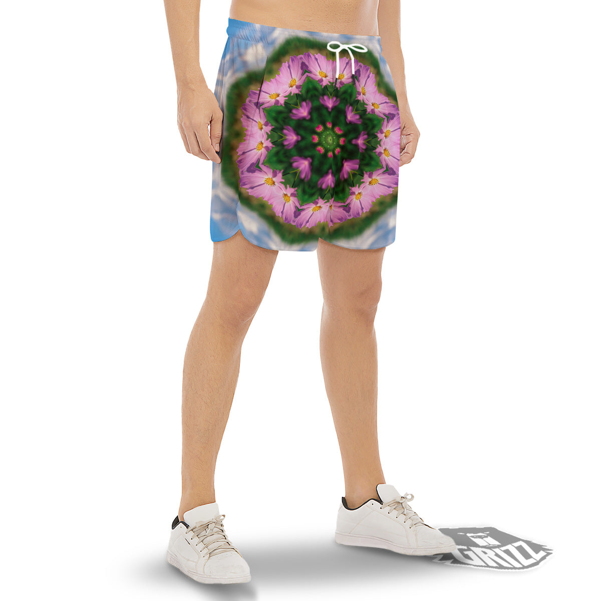 Flowers Kaleidoscope Pink And Blue Print Men's Gym Shorts-grizzshop