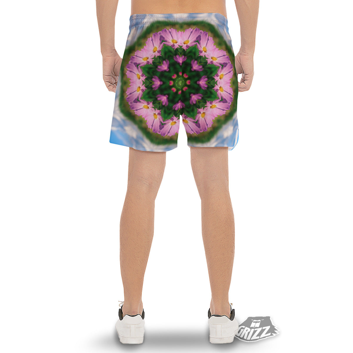 Flowers Kaleidoscope Pink And Blue Print Men's Gym Shorts-grizzshop