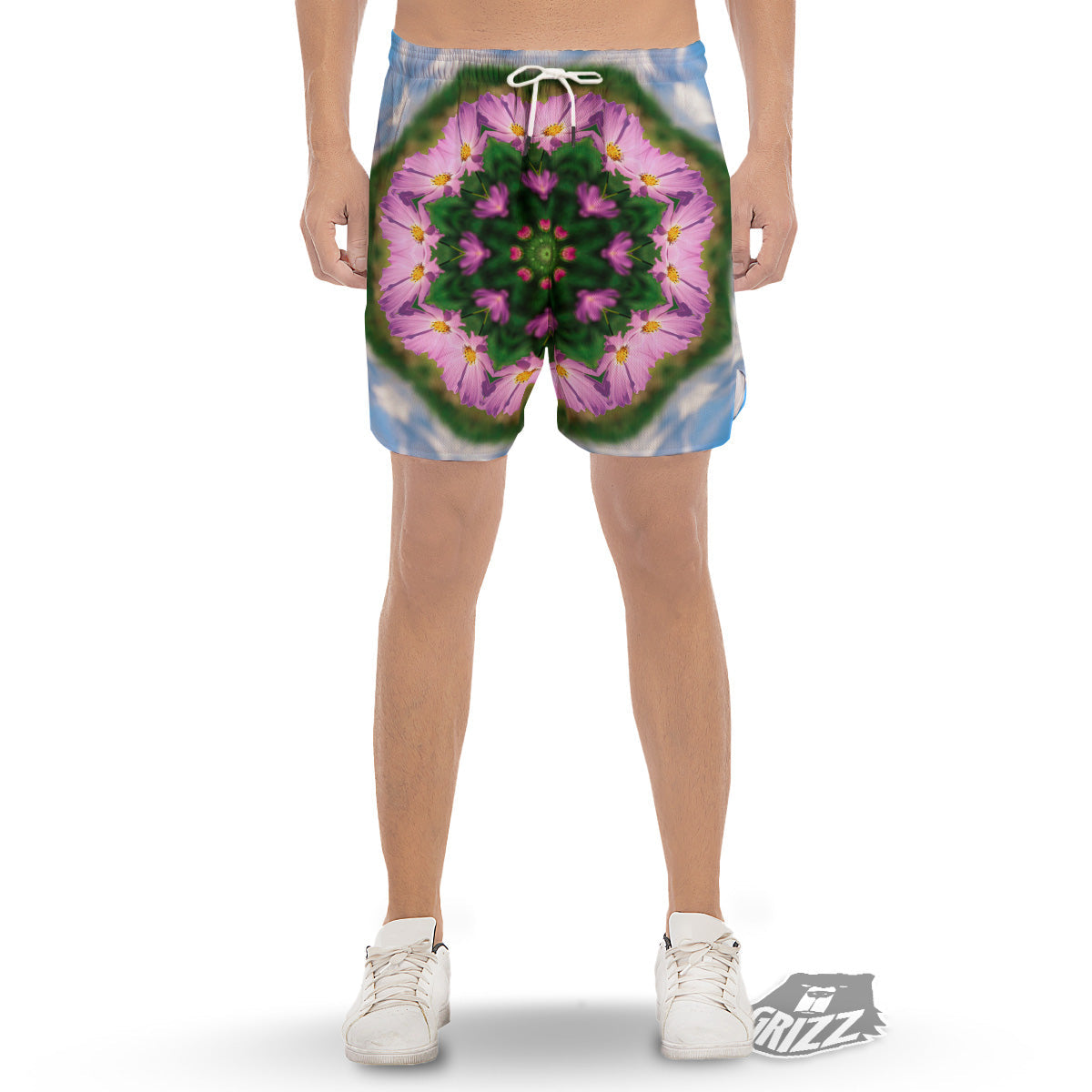 Flowers Kaleidoscope Pink And Blue Print Men's Gym Shorts-grizzshop