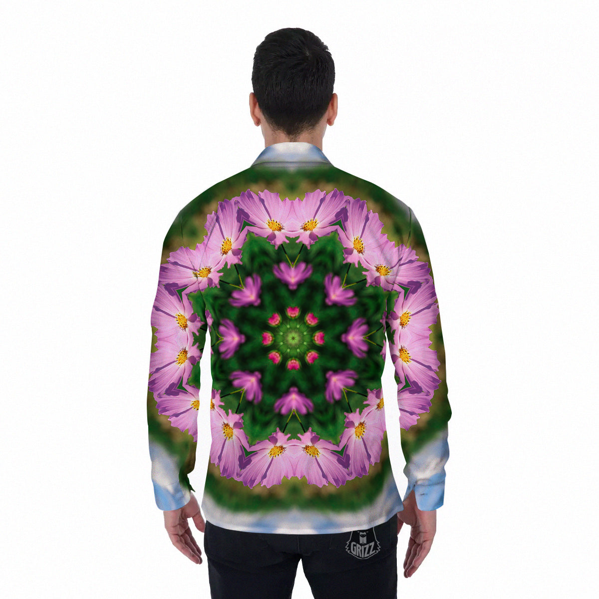 Flowers Kaleidoscope Pink And Blue Print Men's Long Sleeve Shirts-grizzshop