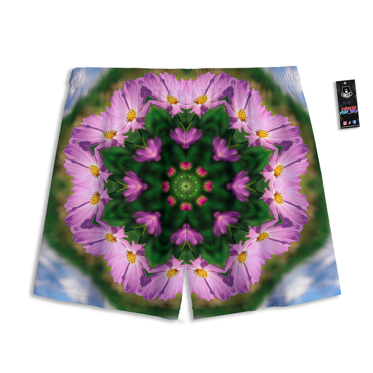 Flowers Kaleidoscope Pink And Blue Print Mesh Shorts-grizzshop