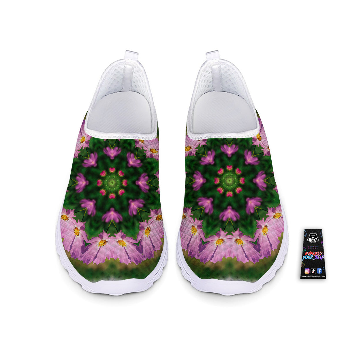 Flowers Kaleidoscope Pink And Blue Print Nurse Shoes-grizzshop