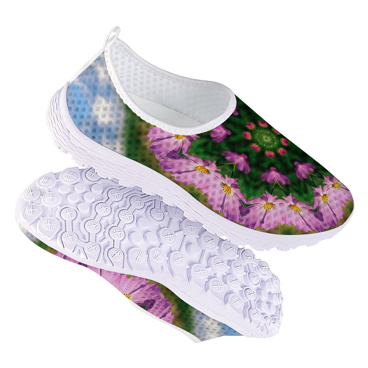 Flowers Kaleidoscope Pink And Blue Print Nurse Shoes-grizzshop