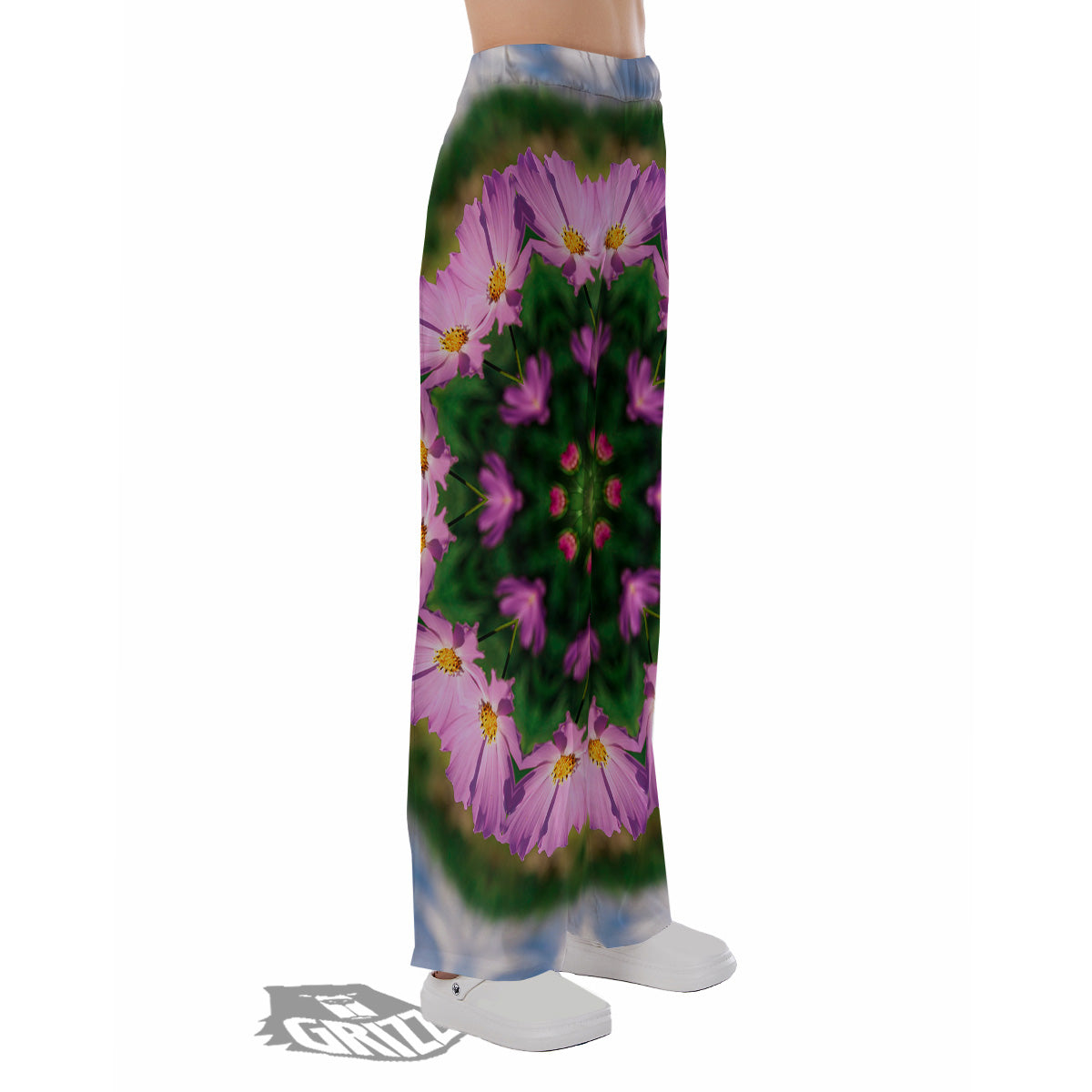 Flowers Kaleidoscope Pink And Blue Print Pajama Pants-grizzshop