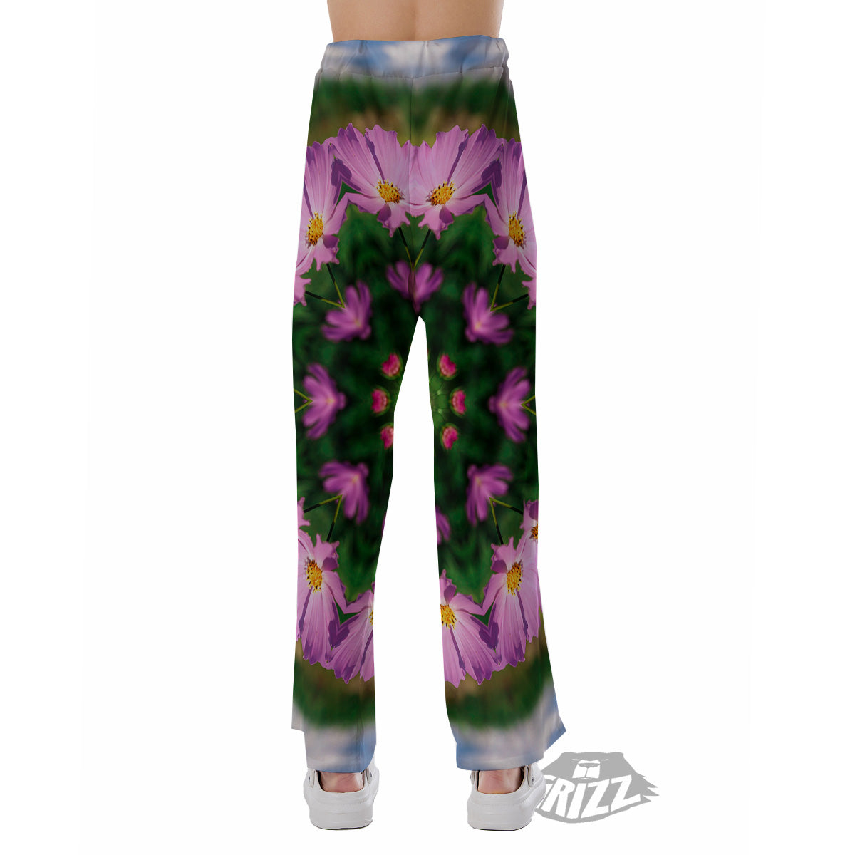 Flowers Kaleidoscope Pink And Blue Print Pajama Pants-grizzshop