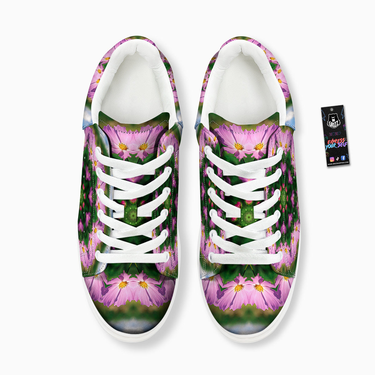 Flowers Kaleidoscope Pink And Blue Print Platform Shoes-grizzshop