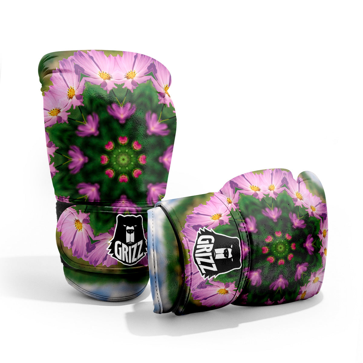 Flowers Kaleidoscope Pink And Blue Print Sparring Gloves-grizzshop