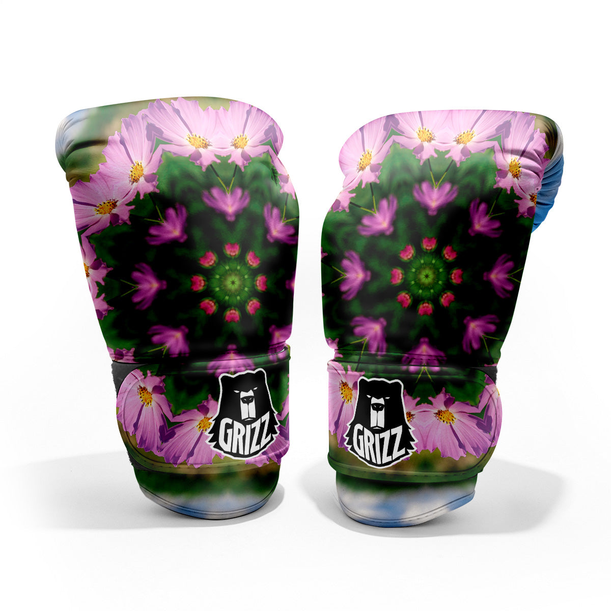 Flowers Kaleidoscope Pink And Blue Print Sparring Gloves-grizzshop