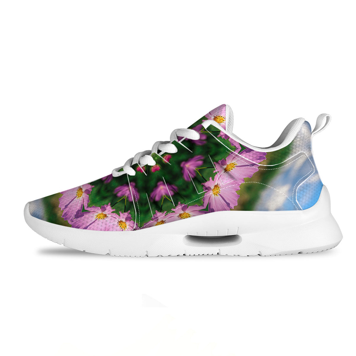 Flowers Kaleidoscope Pink And Blue Print Tennis Shoes-grizzshop