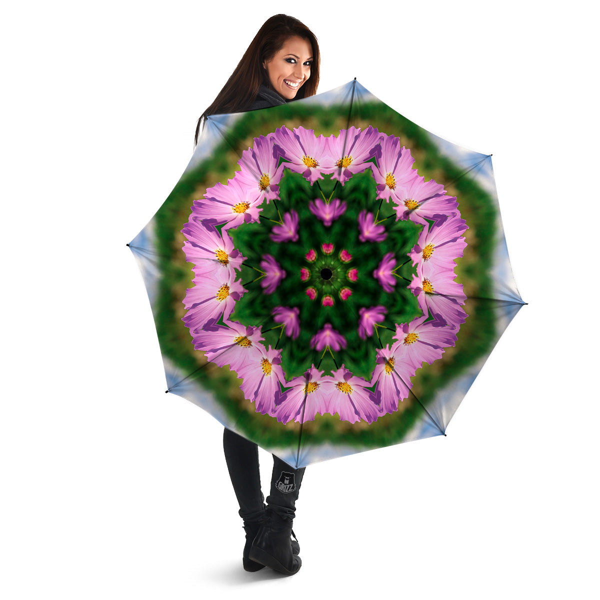 Flowers Kaleidoscope Pink And Blue Print Umbrella-grizzshop