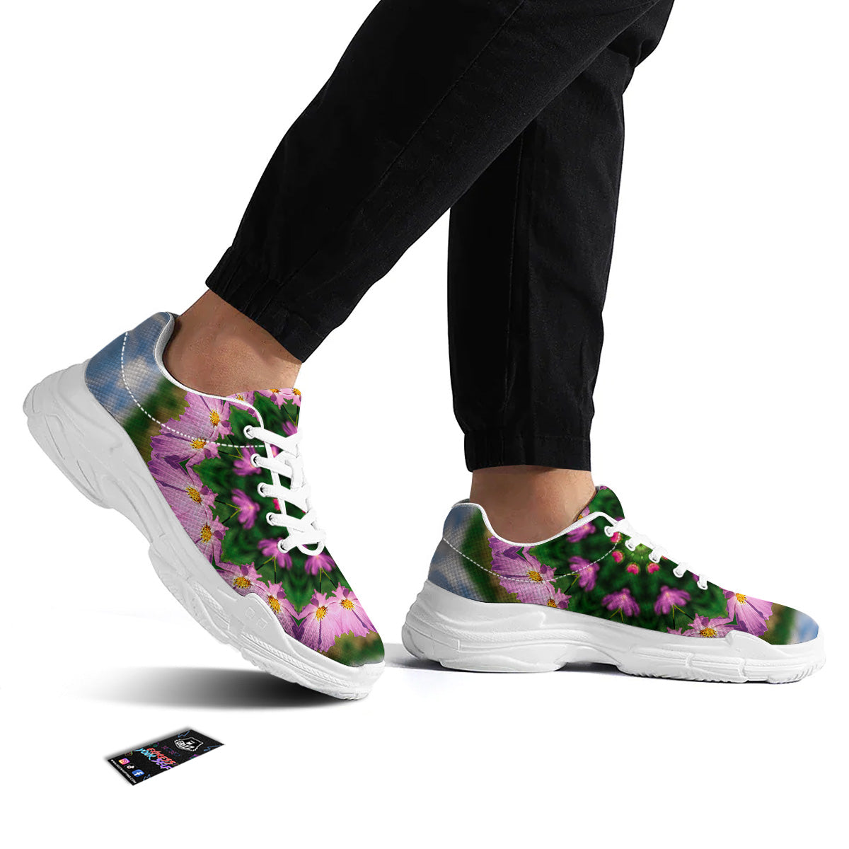 Flowers Kaleidoscope Pink And Blue Print White Chunky Shoes-grizzshop