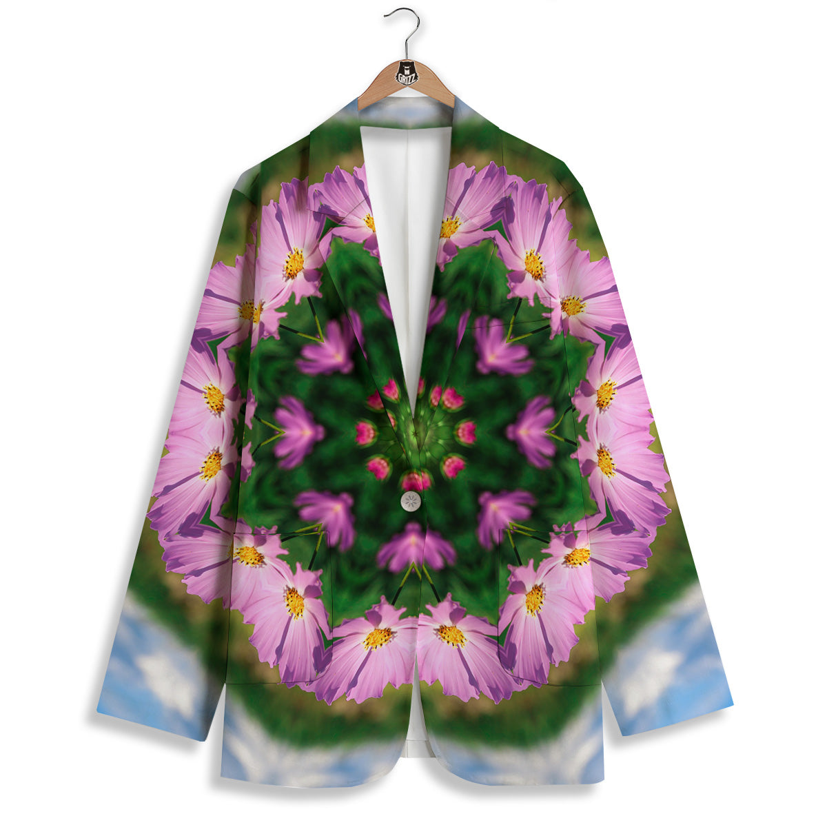 Flowers Kaleidoscope Pink And Blue Print Women's Blazer-grizzshop