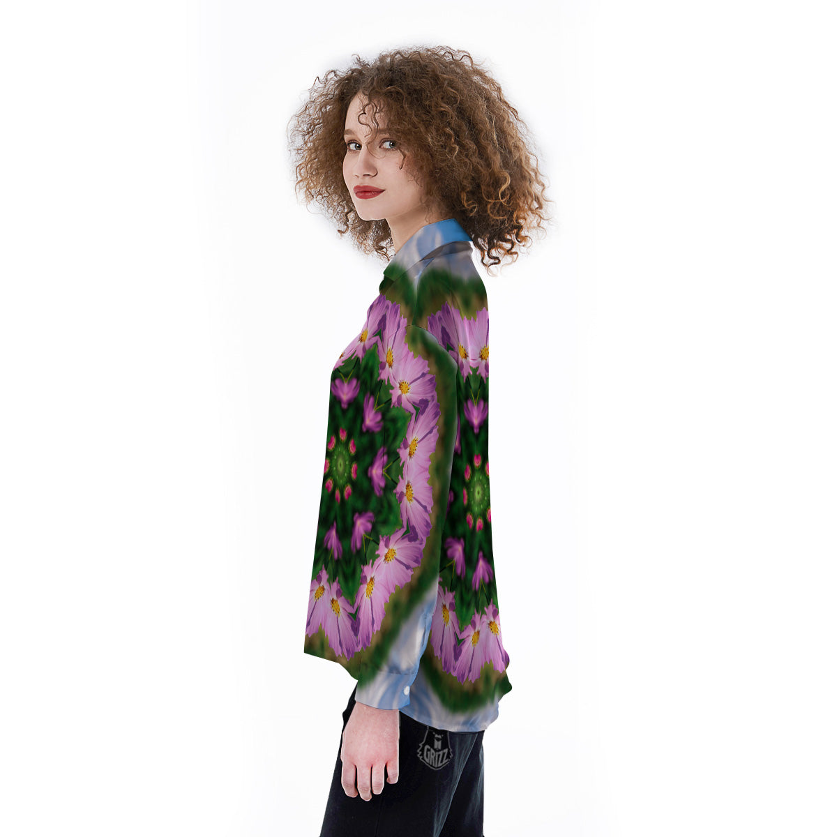 Flowers Kaleidoscope Pink And Blue Print Women's Long Sleeve Shirts-grizzshop
