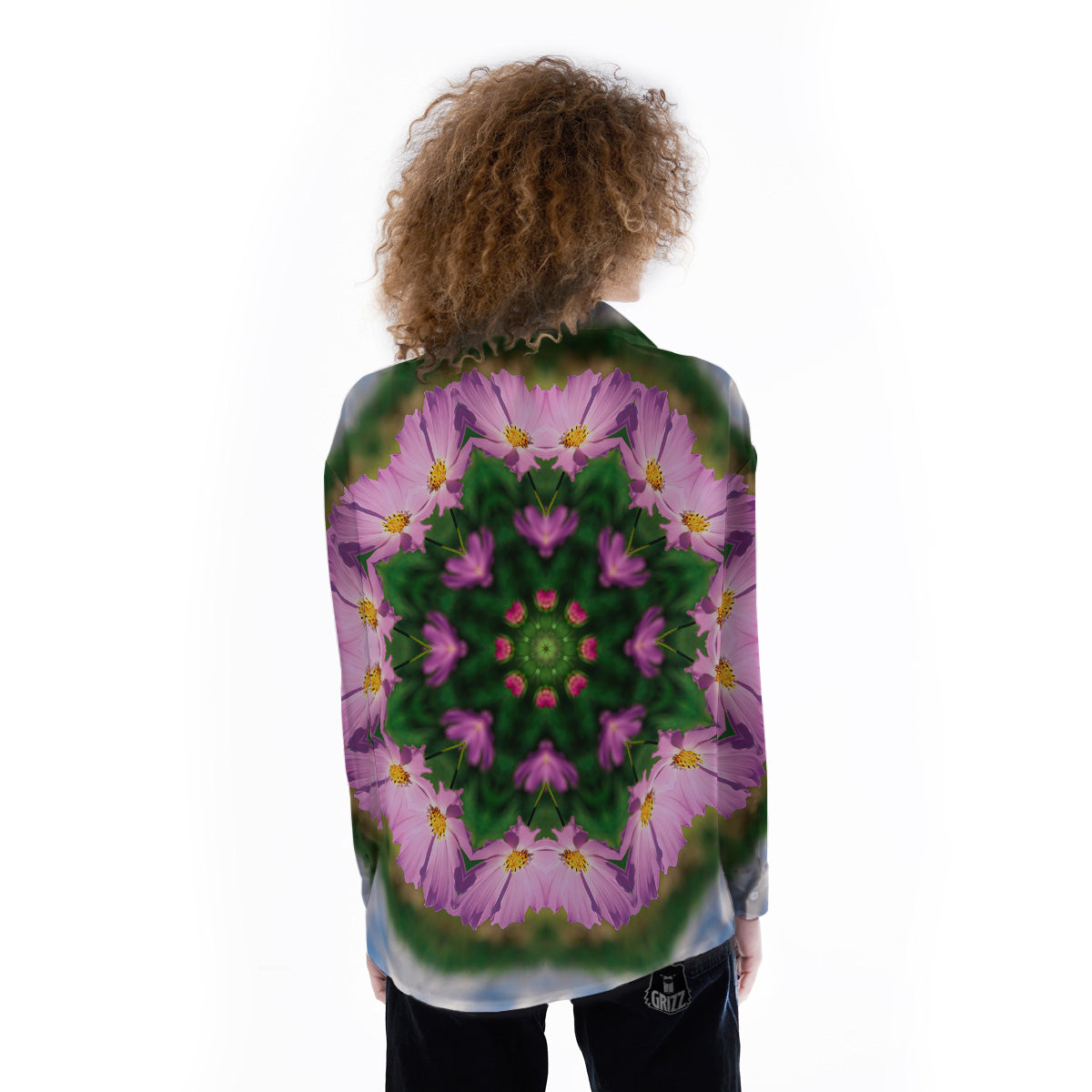 Flowers Kaleidoscope Pink And Blue Print Women's Long Sleeve Shirts-grizzshop