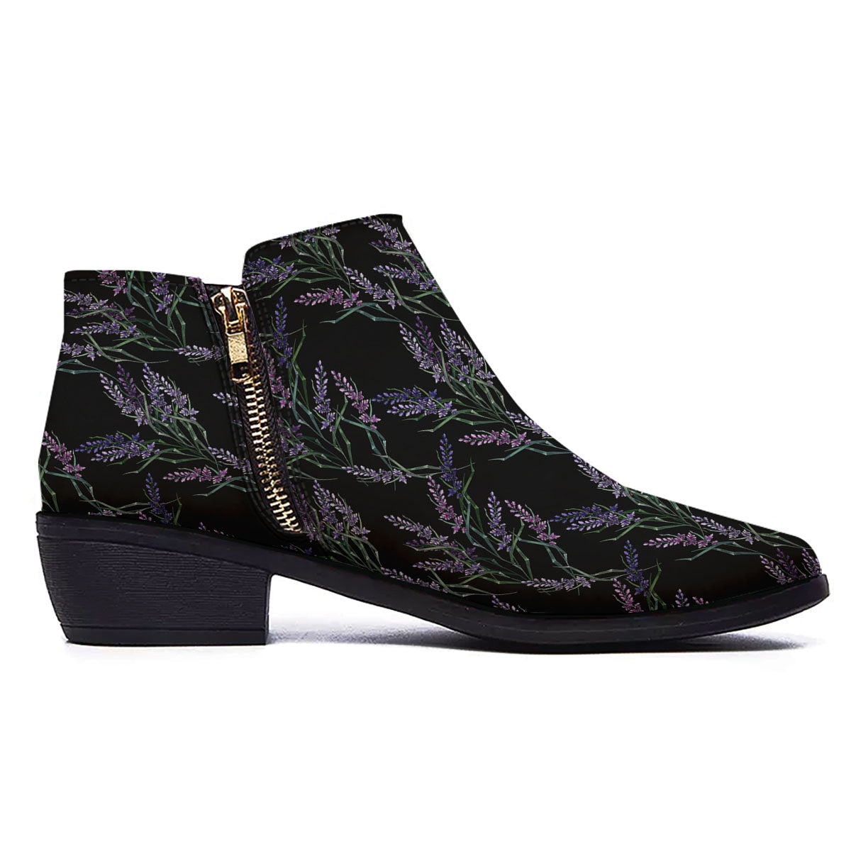 Flowers Lavender Print Pattern Ankle Boots-grizzshop