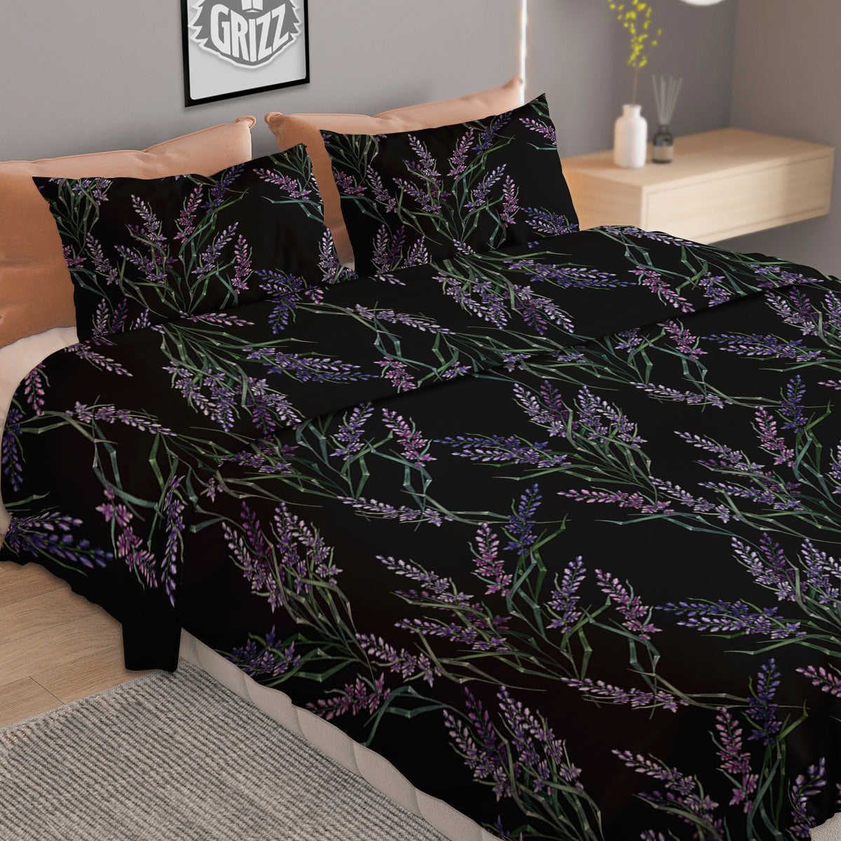 Flowers Lavender Print Pattern Duvet Cover Bedding Set-grizzshop