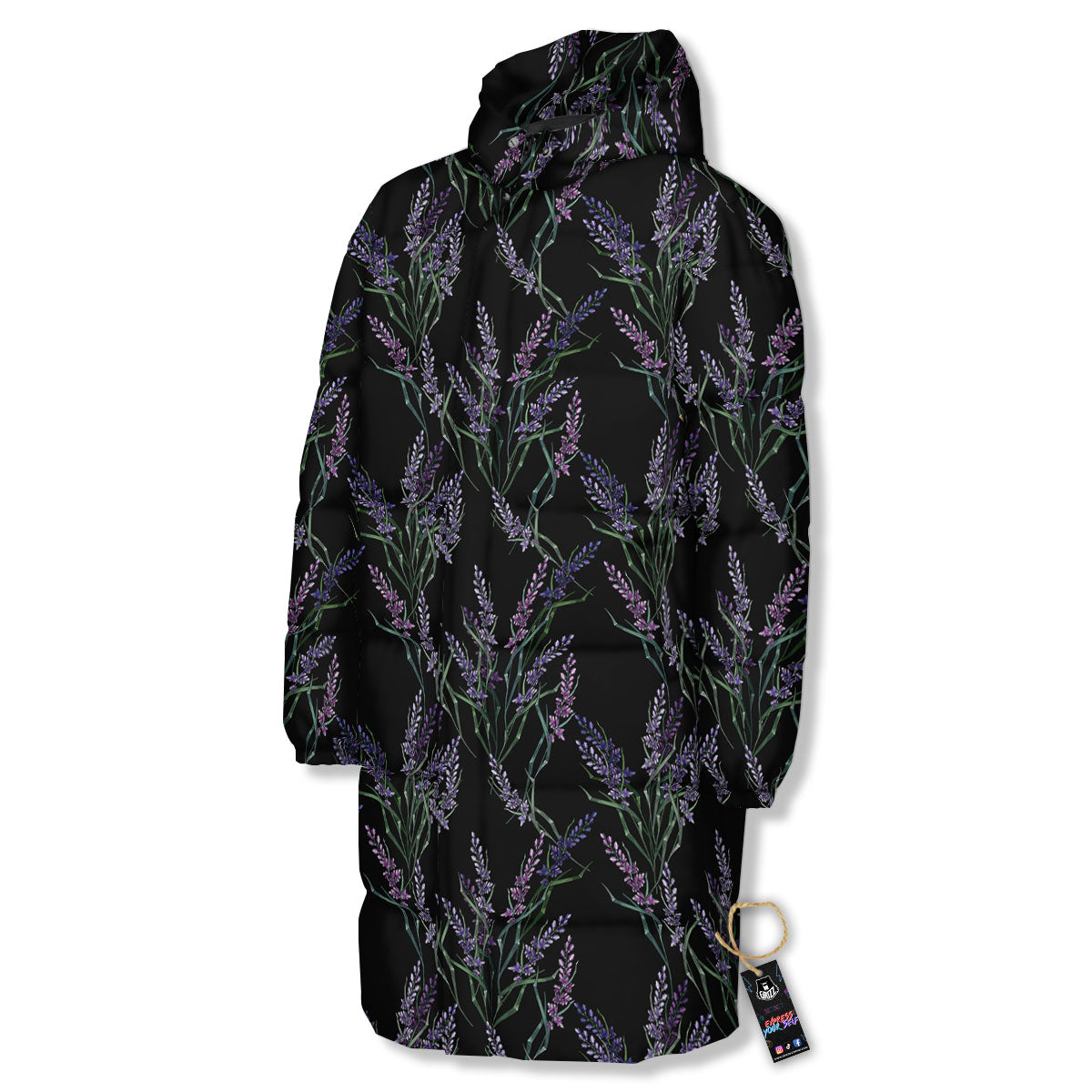 Flowers Lavender Print Pattern Long Down Jacket-grizzshop