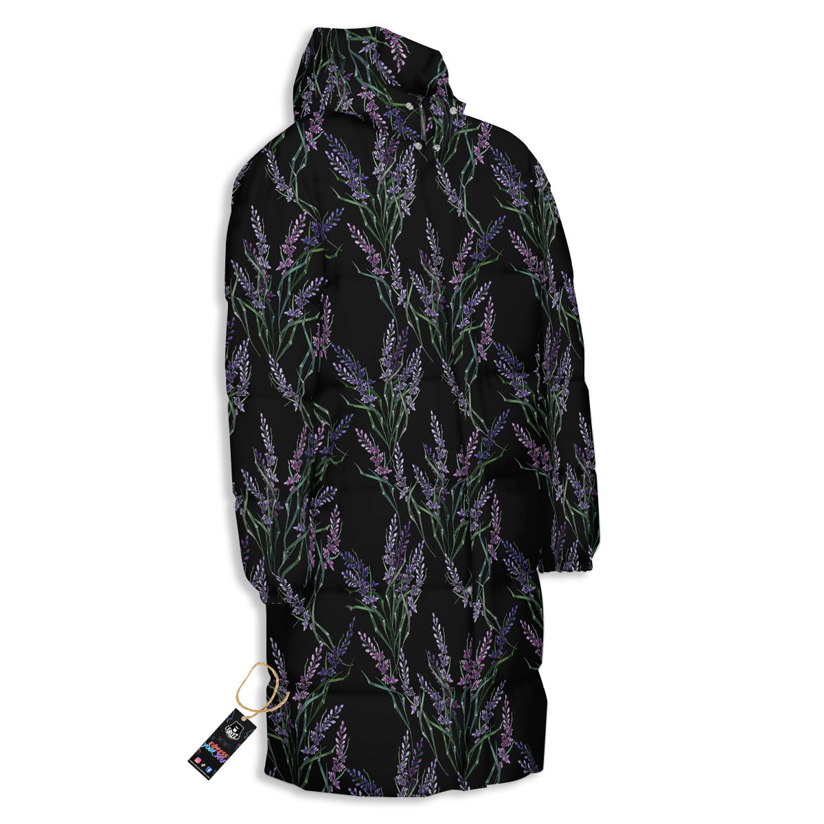 Flowers Lavender Print Pattern Long Down Jacket-grizzshop