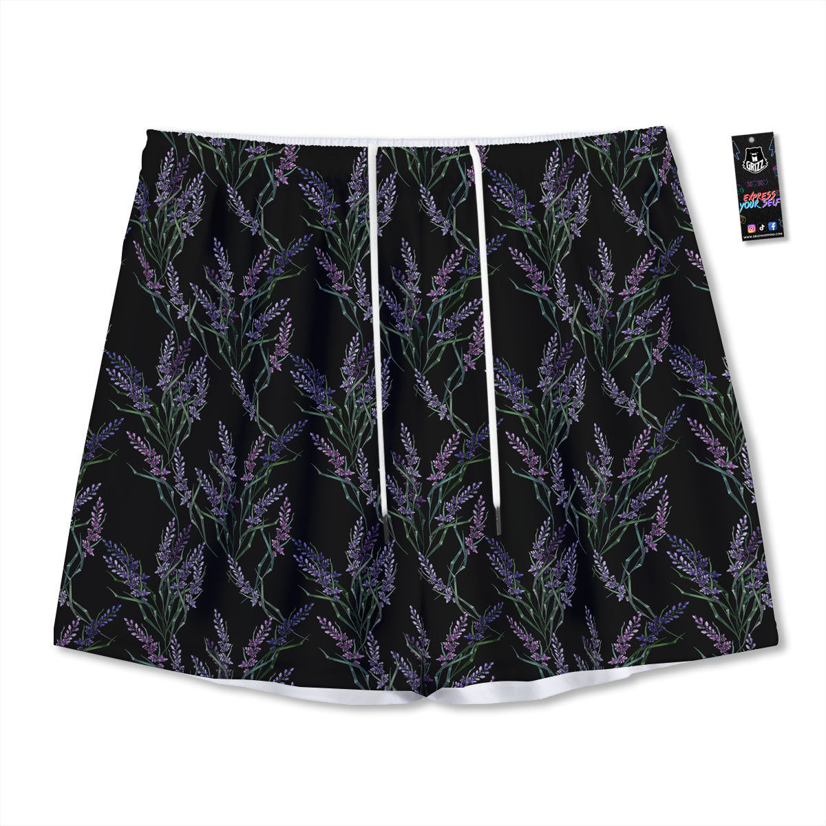 Flowers Lavender Print Pattern Mesh Shorts-grizzshop