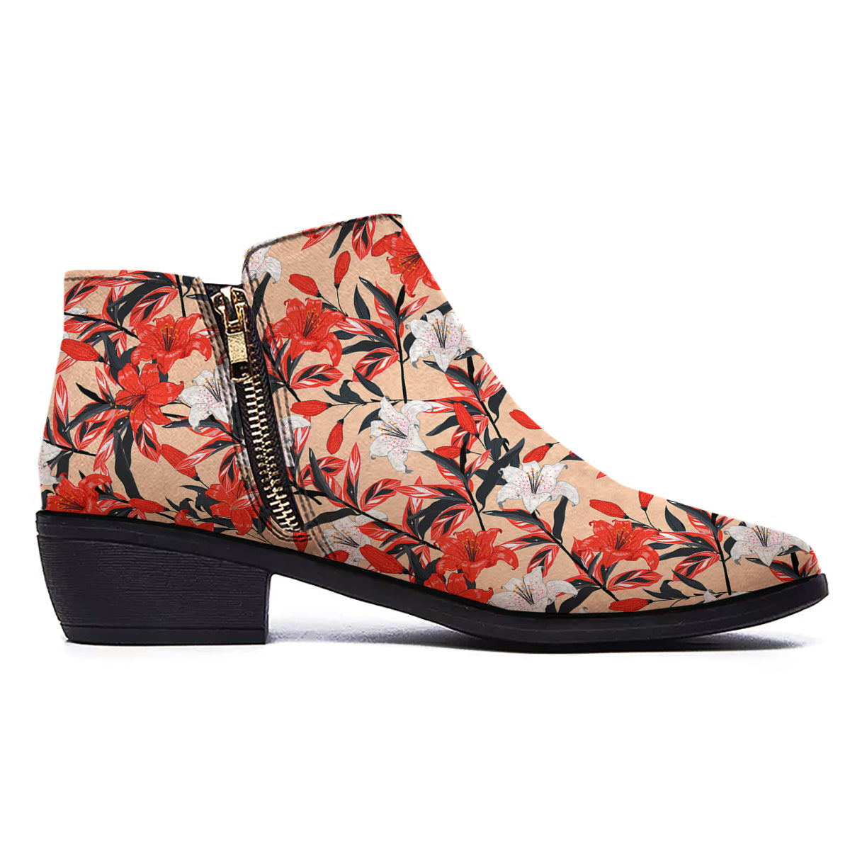 Flowers Lily Watercolor Print Pattern Ankle Boots-grizzshop
