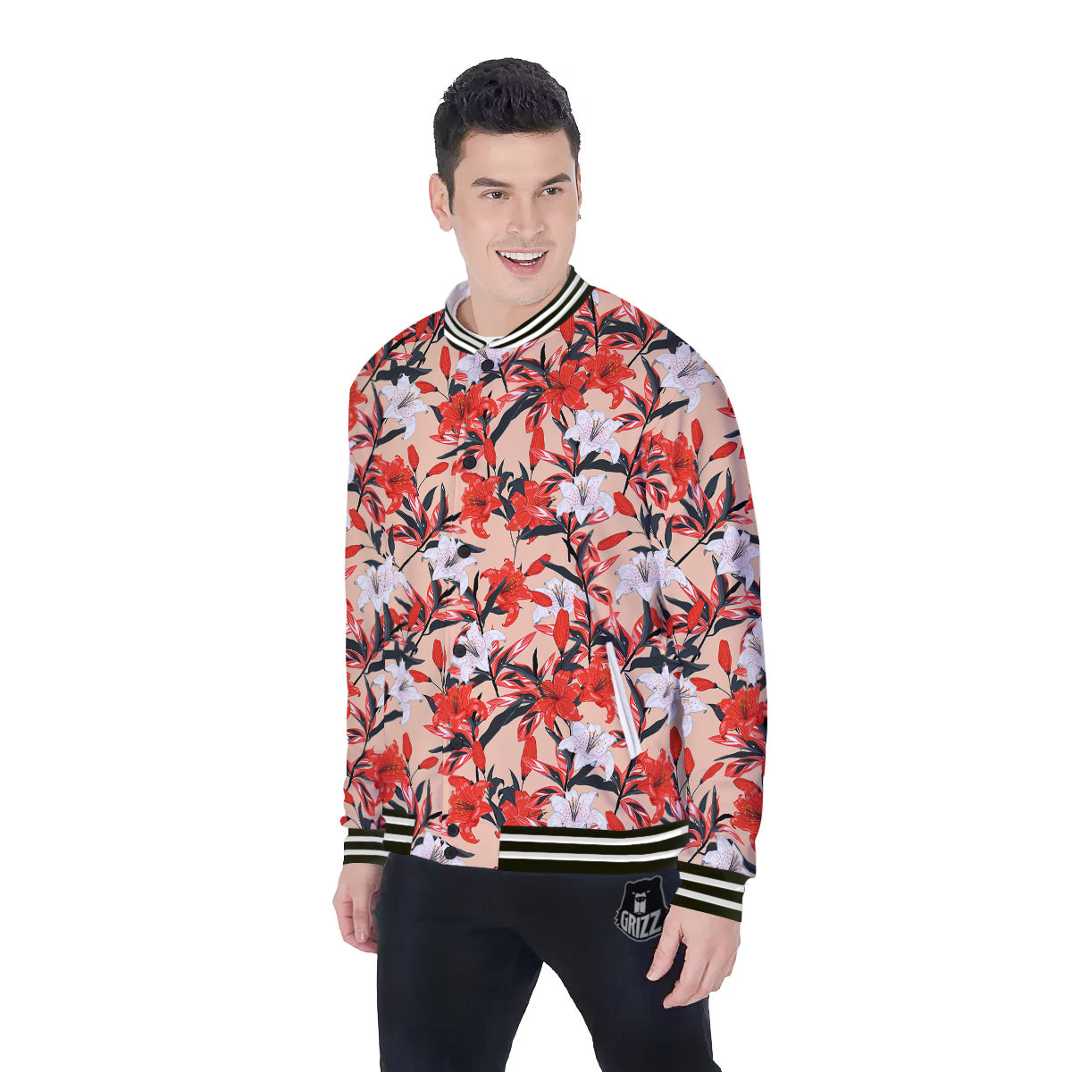 Flowers Lily Watercolor Print Pattern Baseball Jacket-grizzshop