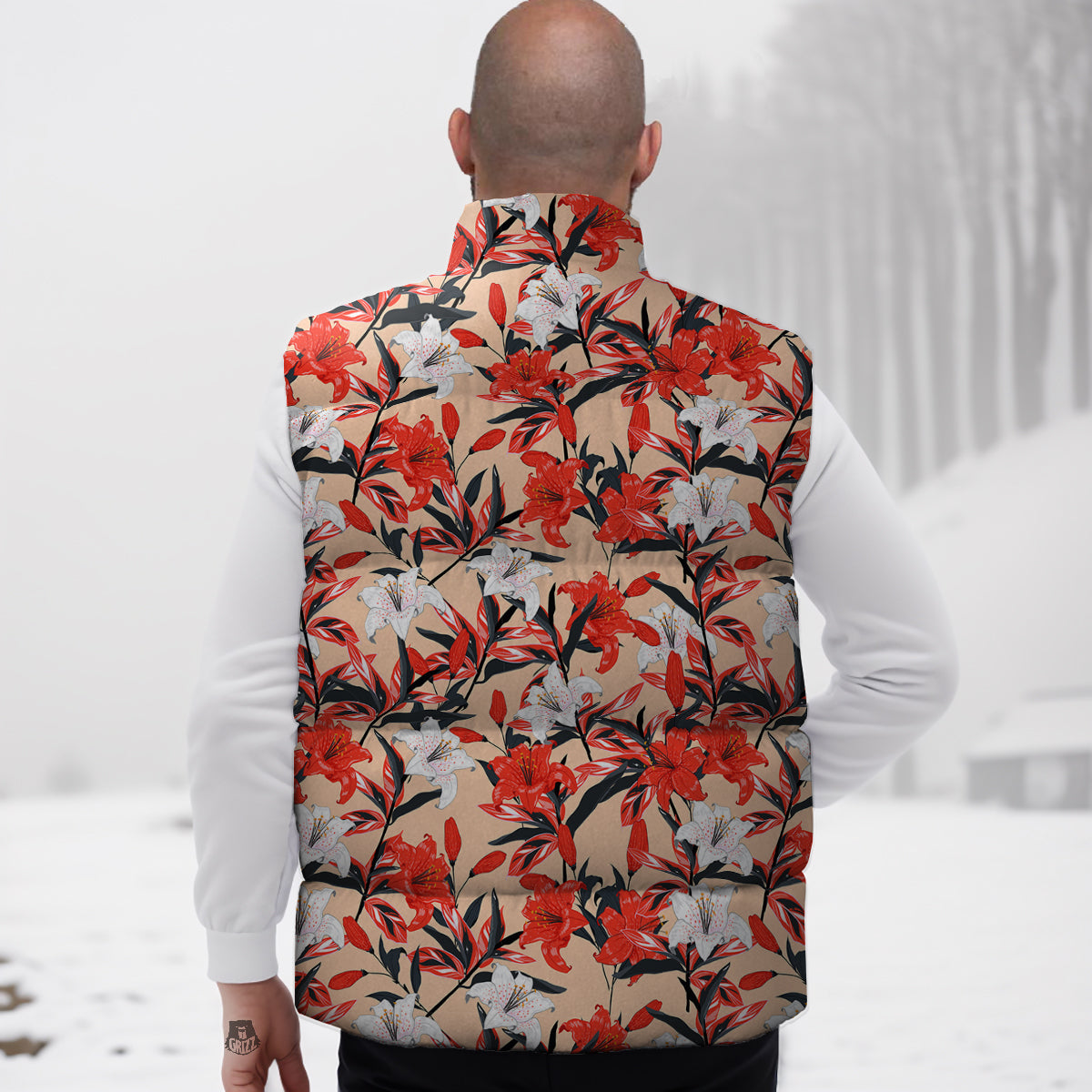 Flowers Lily Watercolor Print Pattern Down Vest-grizzshop