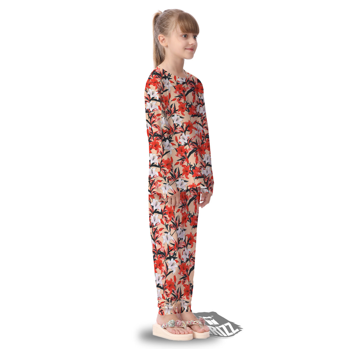 Flowers Lily Watercolor Print Pattern Kid's Pajamas-grizzshop