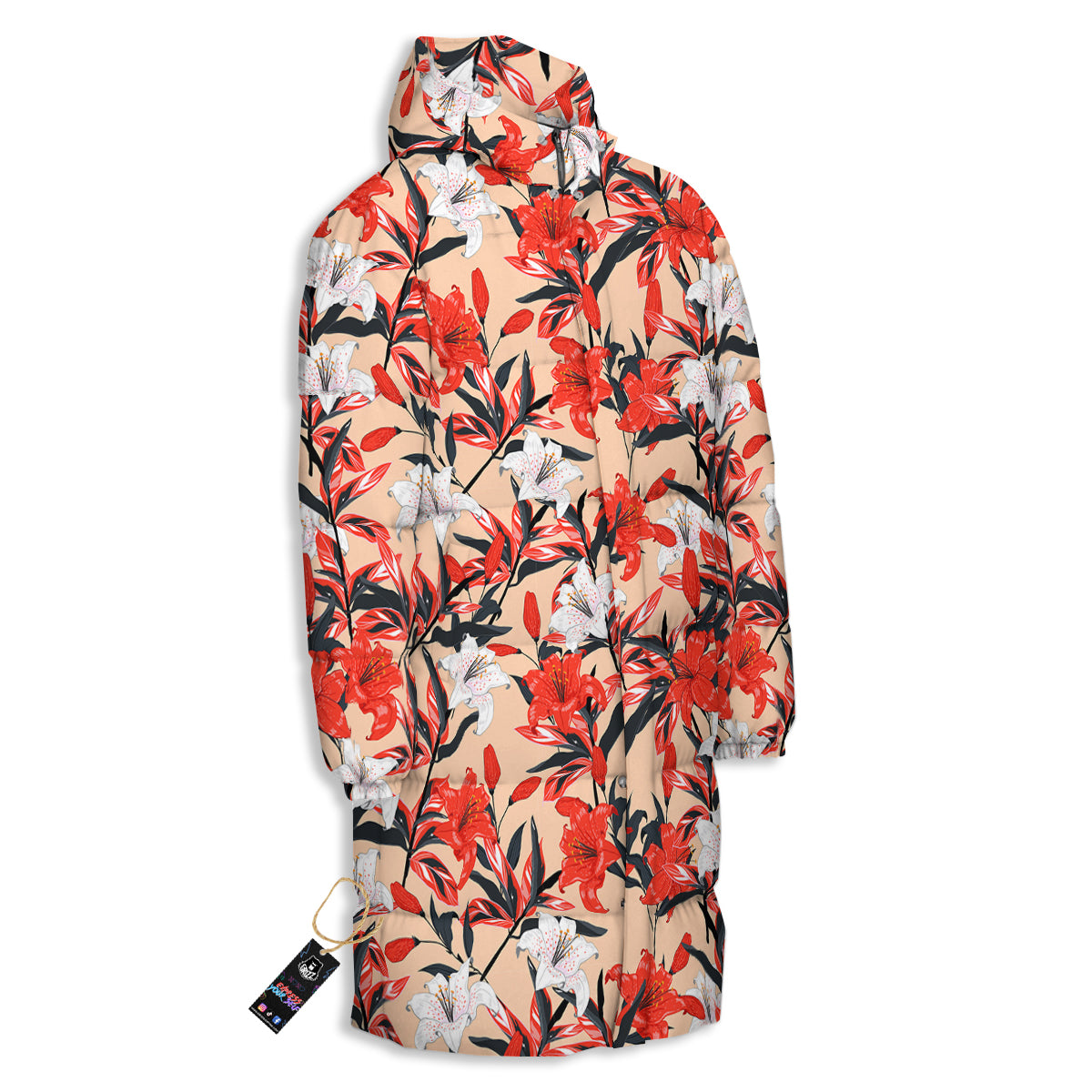 Flowers Lily Watercolor Print Pattern Long Down Jacket-grizzshop