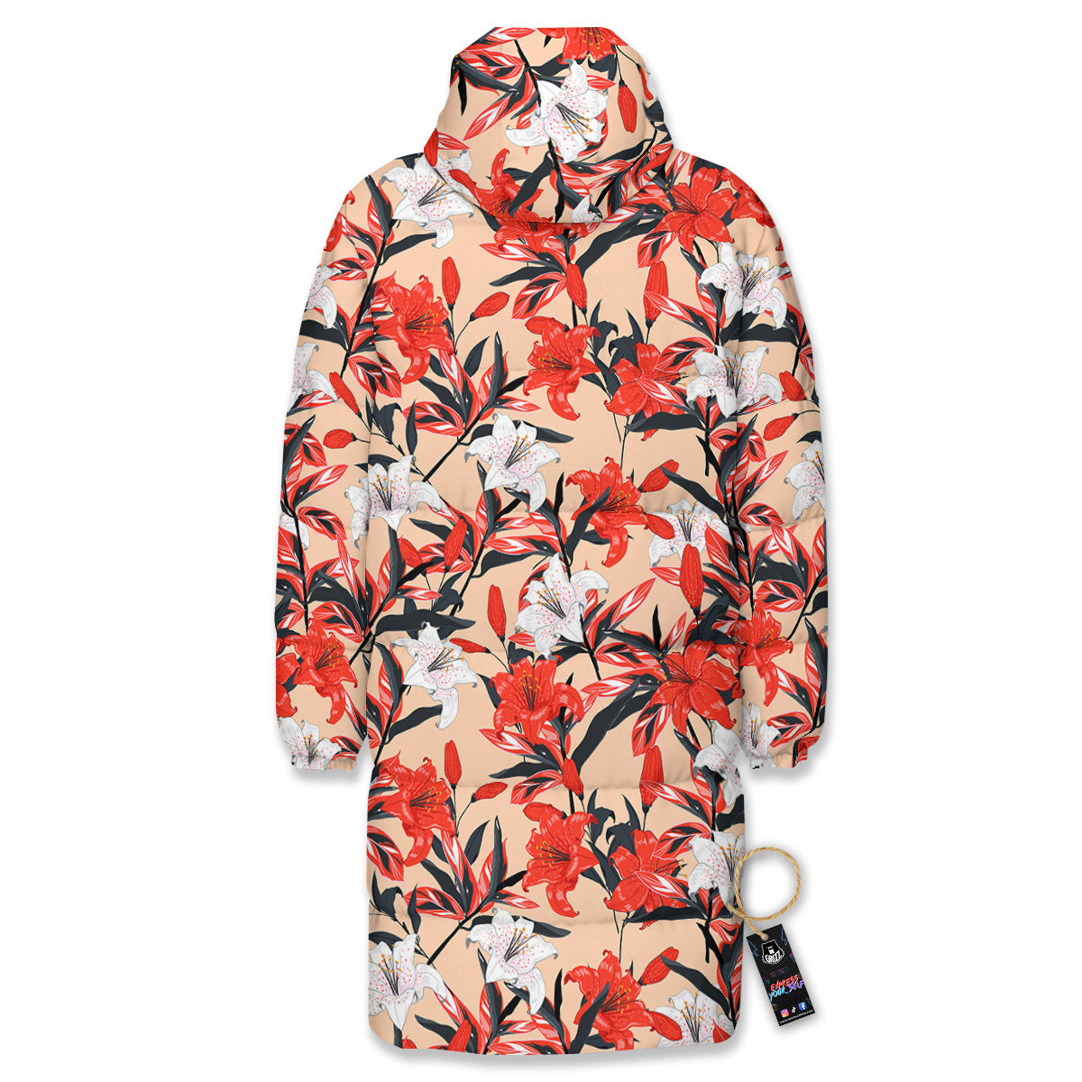 Flowers Lily Watercolor Print Pattern Long Down Jacket-grizzshop