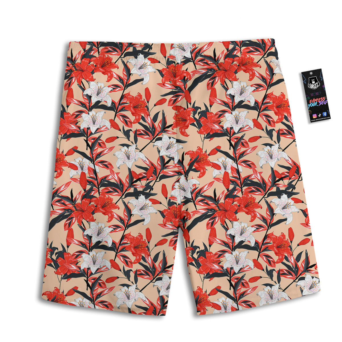 Flowers Lily Watercolor Print Pattern Men's Athletic Shorts-grizzshop