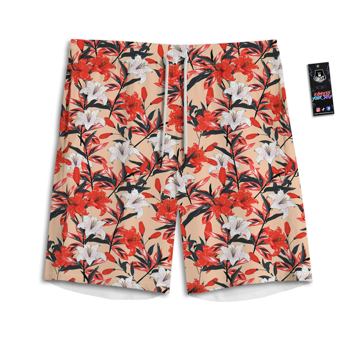 Flowers Lily Watercolor Print Pattern Men's Athletic Shorts-grizzshop