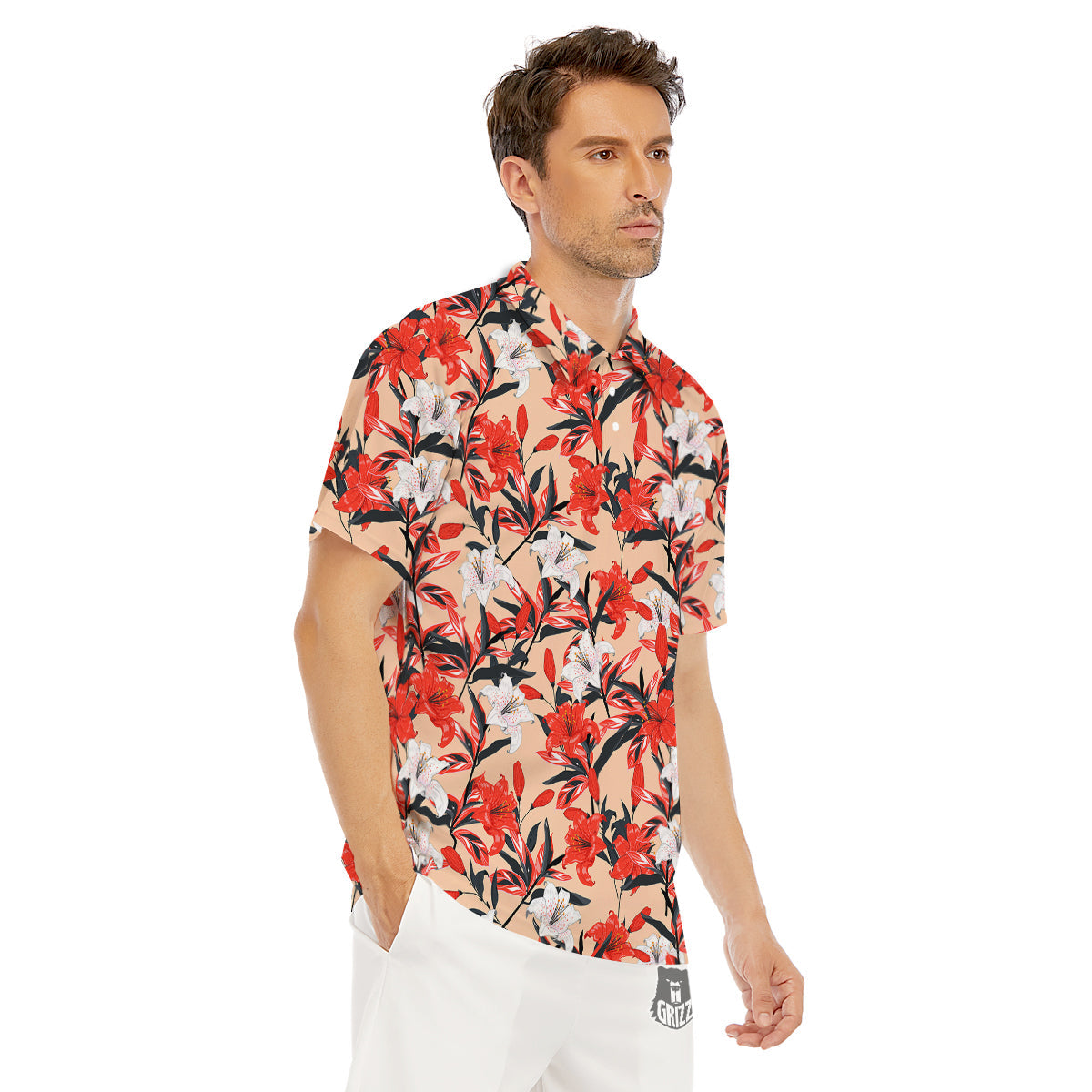 Flowers Lily Watercolor Print Pattern Men's Golf Shirts-grizzshop