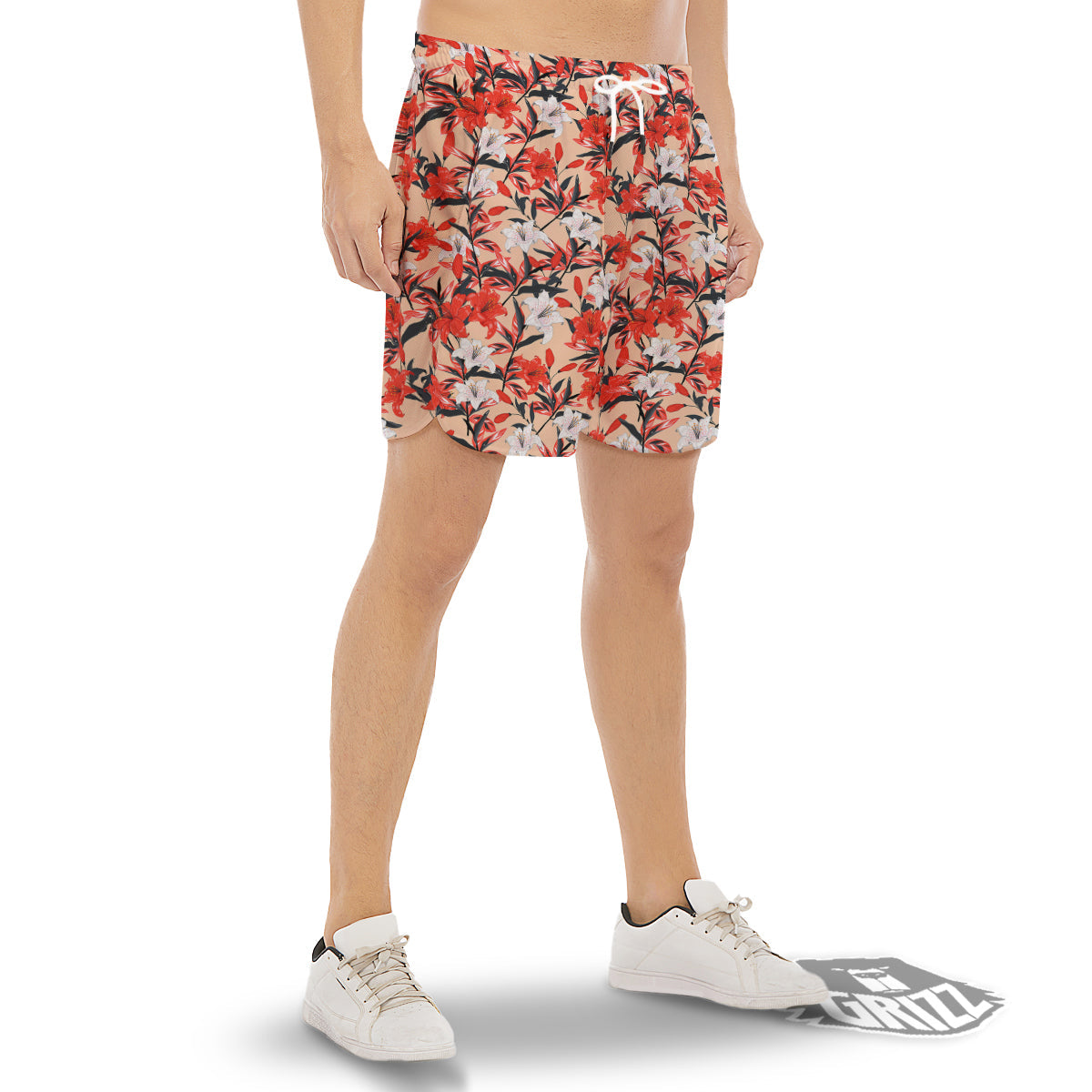 Flowers Lily Watercolor Print Pattern Men's Gym Shorts-grizzshop
