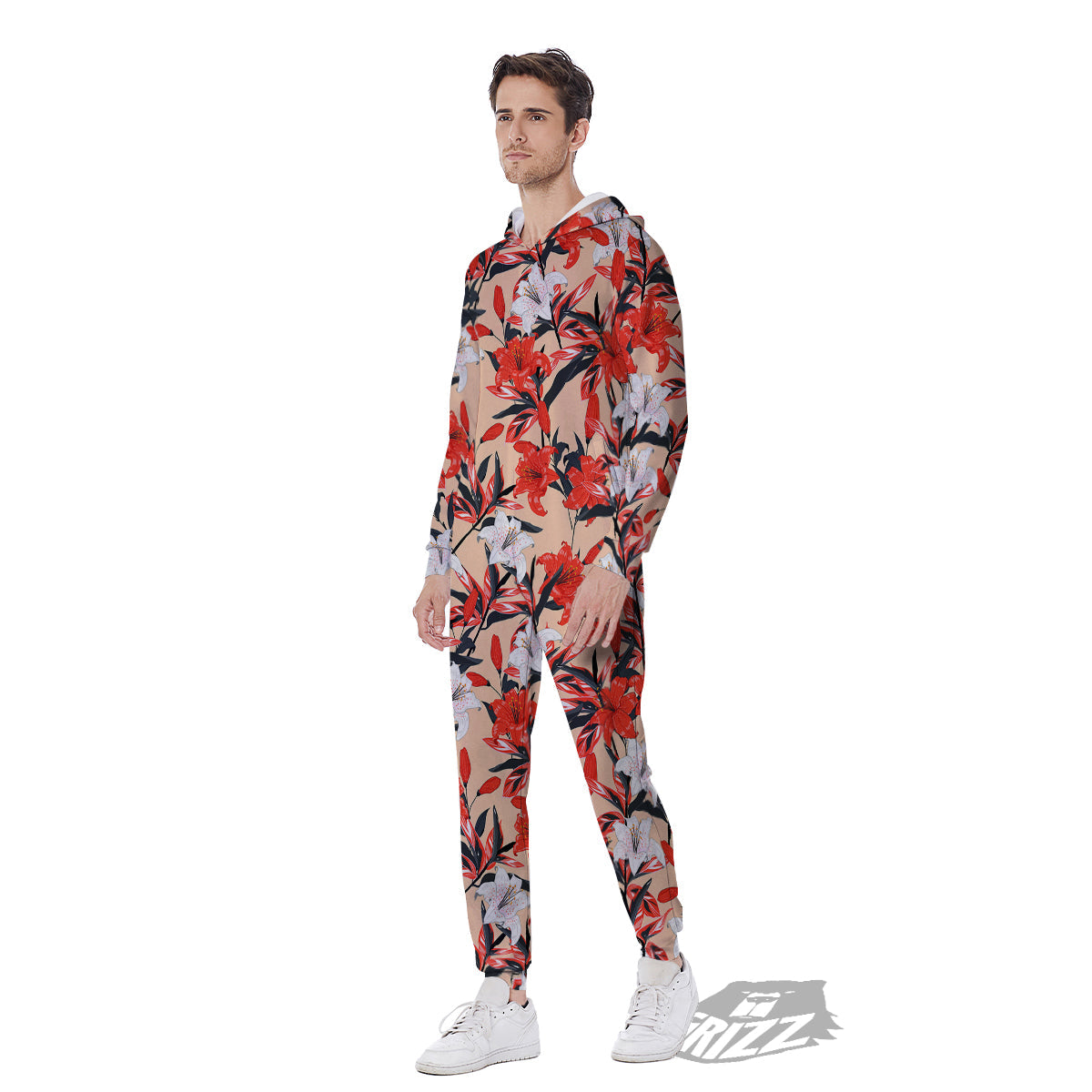 Flowers Lily Watercolor Print Pattern Men's Jumpsuit-grizzshop