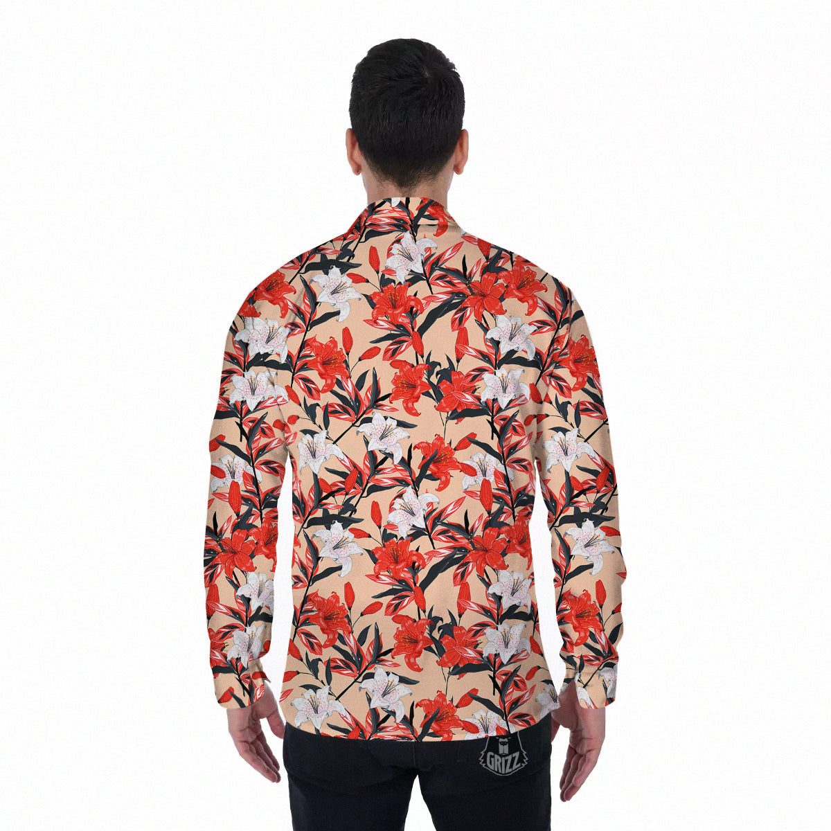 Flowers Lily Watercolor Print Pattern Men's Long Sleeve Shirts-grizzshop