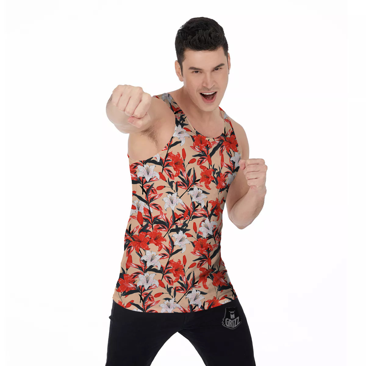 Flowers Lily Watercolor Print Pattern Men's Tank Top-grizzshop