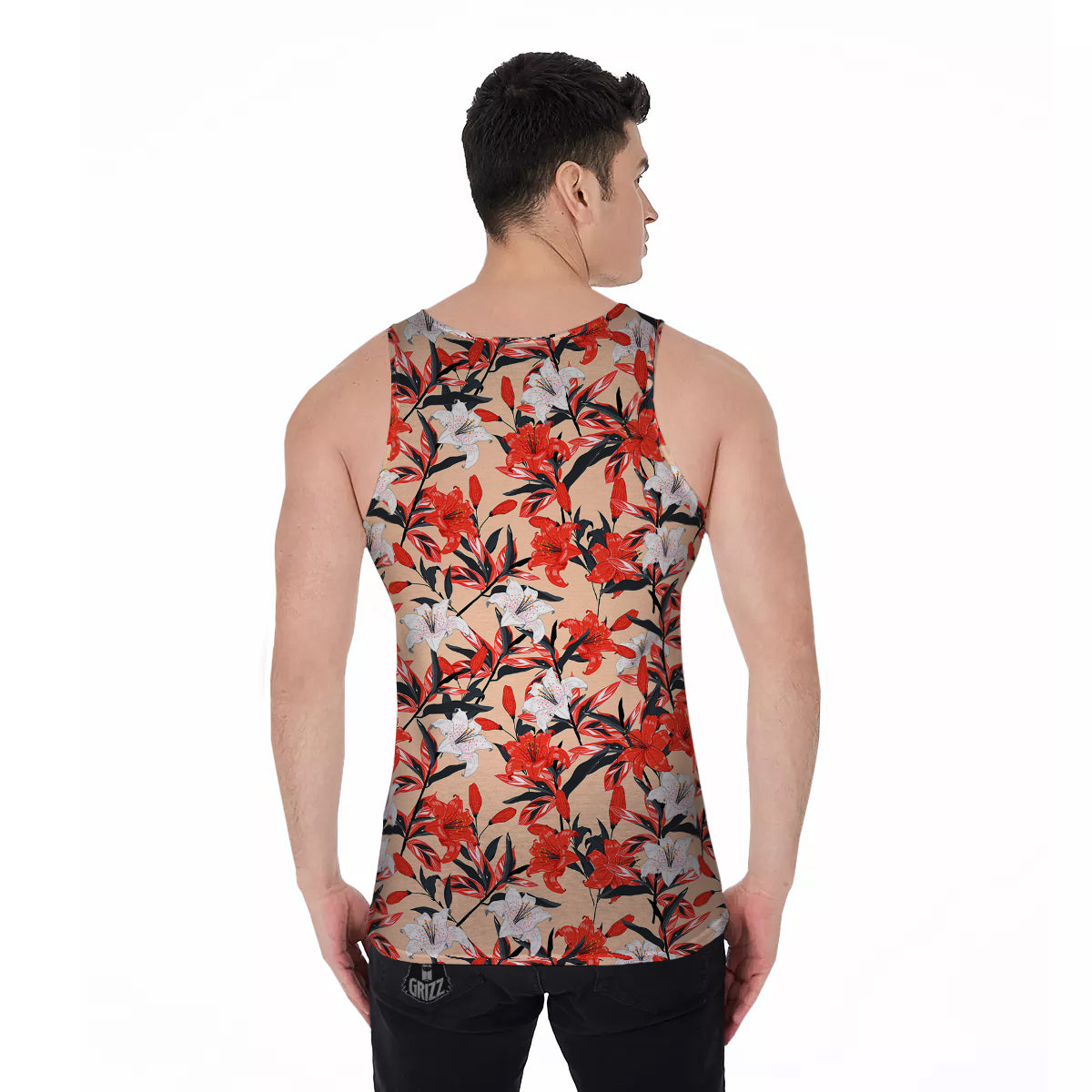 Flowers Lily Watercolor Print Pattern Men's Tank Top-grizzshop