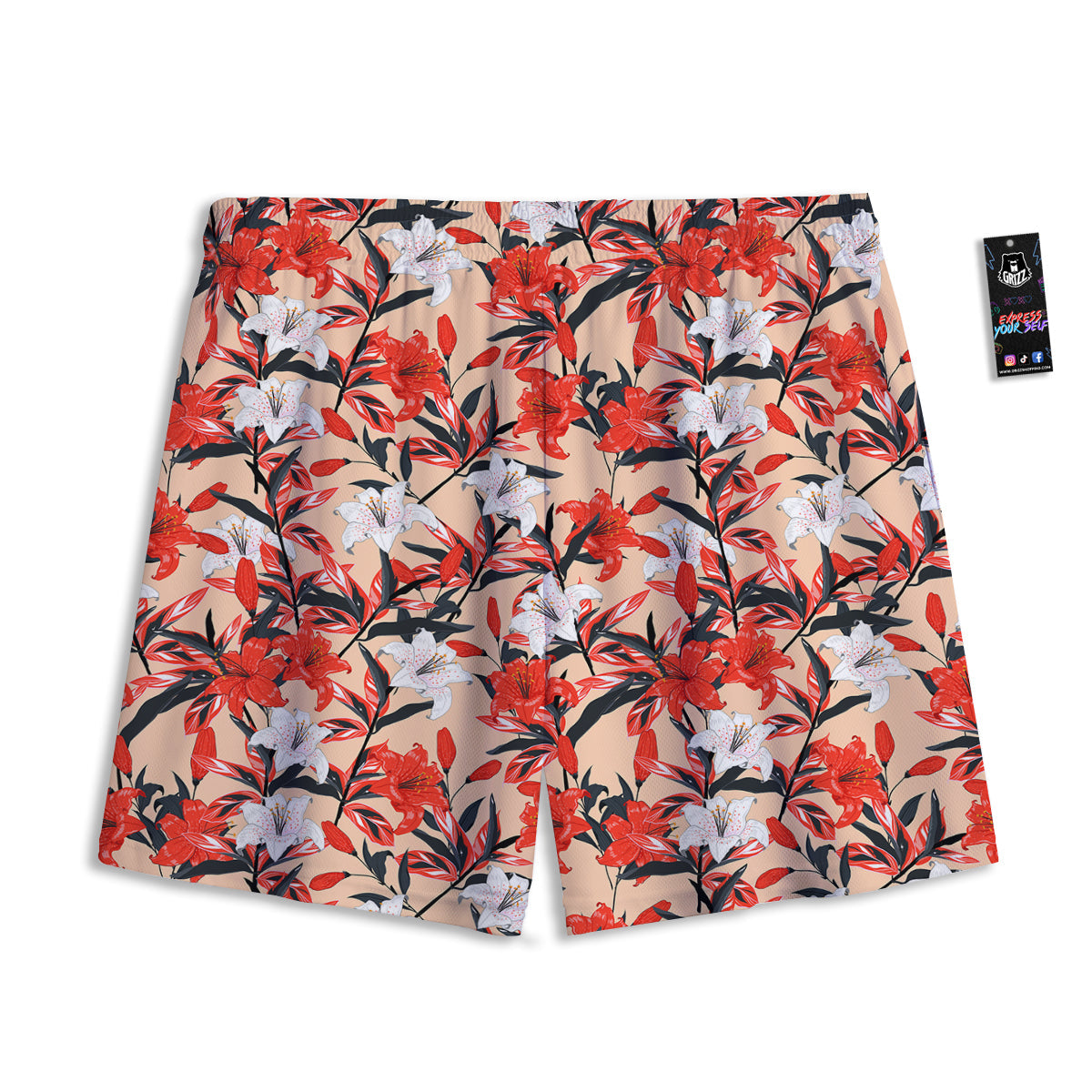 Flowers Lily Watercolor Print Pattern Mesh Shorts-grizzshop