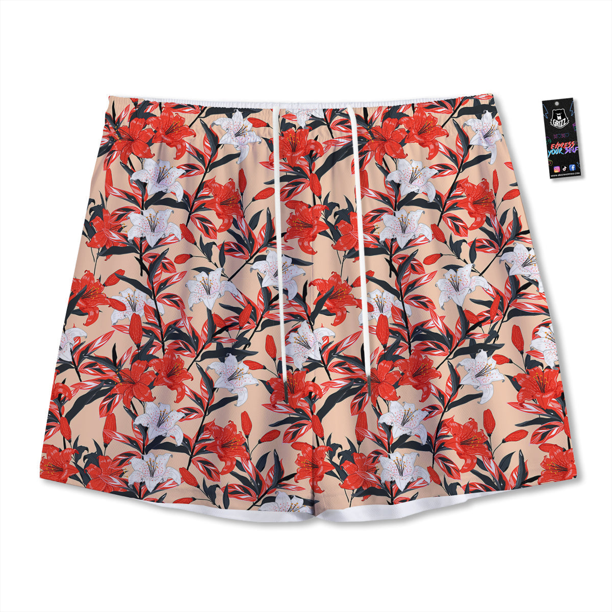 Flowers Lily Watercolor Print Pattern Mesh Shorts-grizzshop